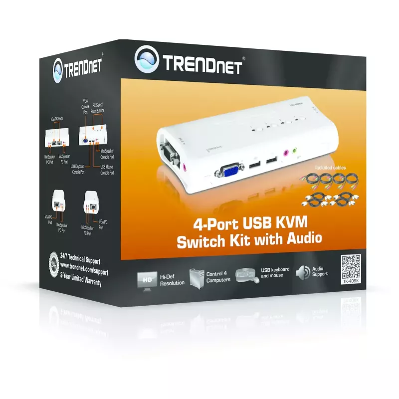KVM Switch Trendnet TK-409K USB VGA 2048x1536 1,6 m kabelgebunden Blau