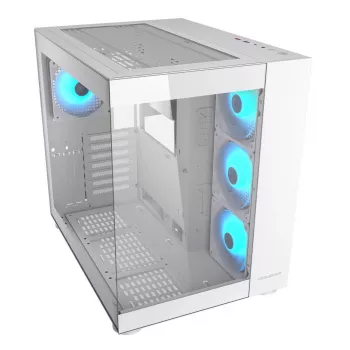 PC-Midi-Tower-Gehäuse Cougar FV150 ARGB Weiß — ATX/Micro-ATX/Mini-ITX, 3x120mm vorne, 1x120mm hinten, 2x3,5-Zoll + 2x2,5-Zoll Einschübe, USB 3.2 Gen1