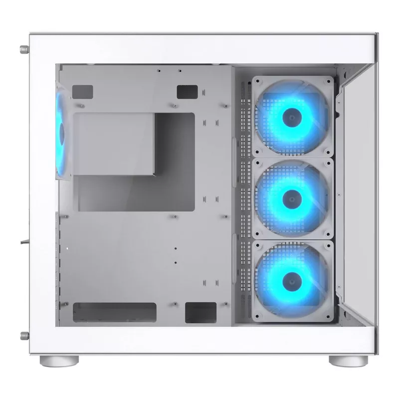 PC-Midi-Tower-Gehäuse Cougar FV150 ARGB Weiß — ATX/Micro-ATX/Mini-ITX, 3x120mm vorne, 1x120mm hinten, 2x3,5-Zoll + 2x2,5-Zoll Einschübe, USB 3.2 Gen1