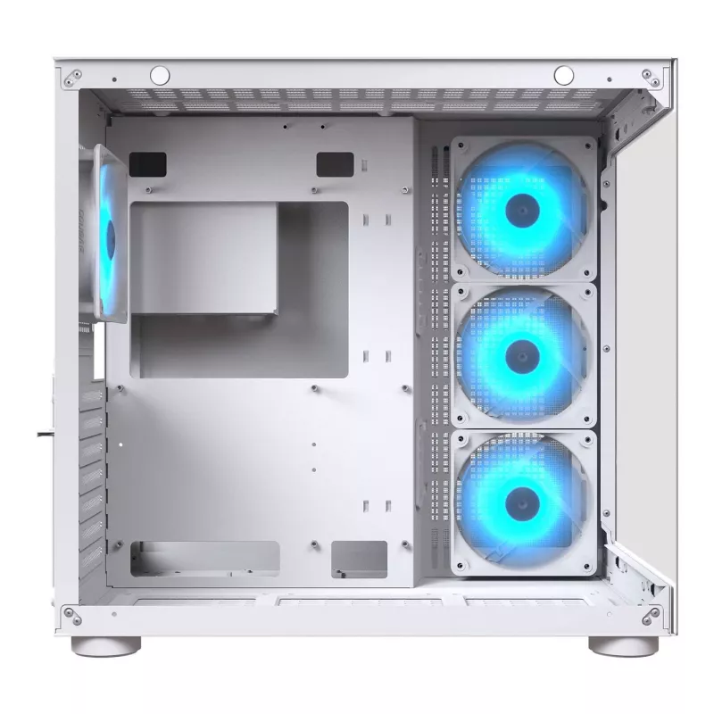 PC-Midi-Tower-Gehäuse Cougar FV150 ARGB Weiß — ATX/Micro-ATX/Mini-ITX, 3x120mm vorne, 1x120mm hinten, 2x3,5-Zoll + 2x2,5-Zoll Einschübe, USB 3.2 Gen1