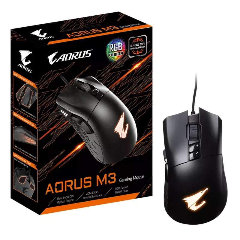 GIGABYTE AORUS M3 Maus Gaming Rechtshändig USB Typ-A Optisch 6400 DPI