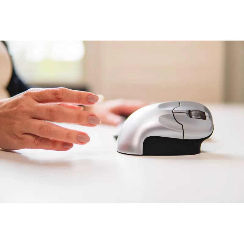 BakkerElkhuizen Grip Maus Wireless, Für Rechtshänder, Vertikales Design, Optisch, RF Wireless, 1600 DPI, Schwarz, Silber