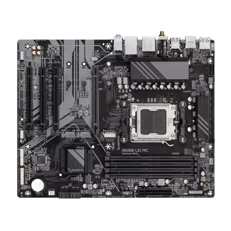 GIGABYTE B650 UD AC Motherboard - AMD Ryzen 9000 Serie CPUs, 6+2+2 Phasen VRM, bis zu 8000MHz DDR5 (OC), 1xPCIe 5.0 + 2xPCIe 4.0 M.2, GbE LAN, WIFI 5, USB 3.2 Gen 2