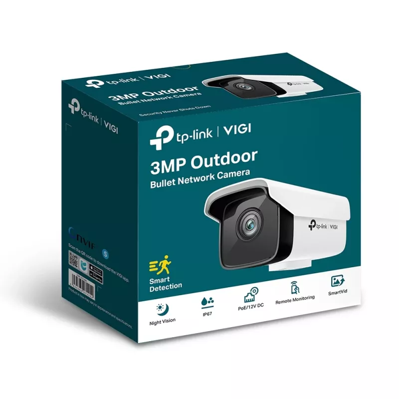 IP-Sicherheitskamera TP-Link VIGI 3MP Outdoor Bullet Netzwerkkamera, 3 MP, 30 fps, 30 m Nachtsicht, kabelgebunden, weiß