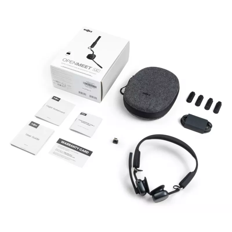 SHOKZ OpenMeet UC Kabelloses Bluetooth-Knochenleitungs-Videokonferenz-Headset mit USB-C-Adapter