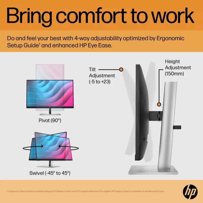HP E24 G5 FHD PVC-freier Monitor, 60,5 cm (23,8 Zoll), 1920 x 1080 Pixel, Full HD, LCD, 5 ms, Schwarz, Silber