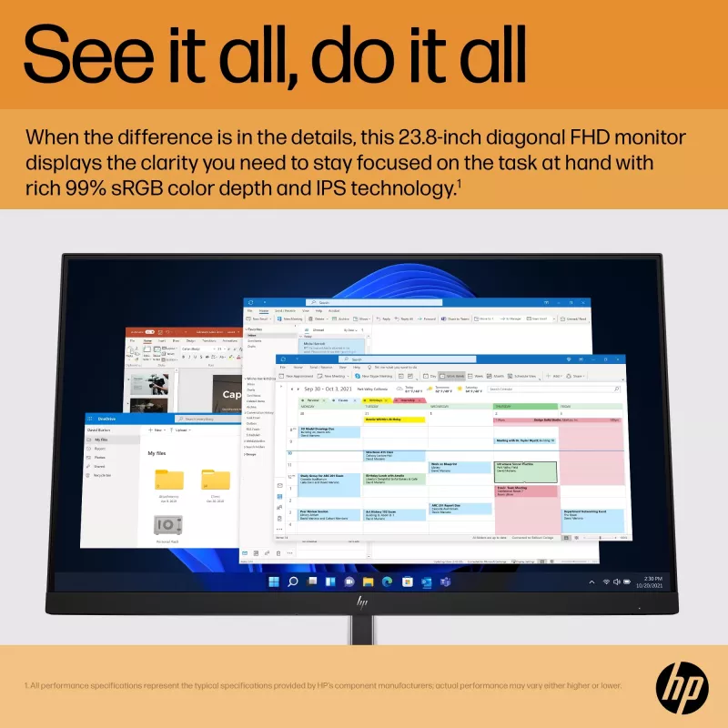 HP E24 G5 FHD PVC-freier Monitor, 60,5 cm (23,8 Zoll), 1920 x 1080 Pixel, Full HD, LCD, 5 ms, Schwarz, Silber