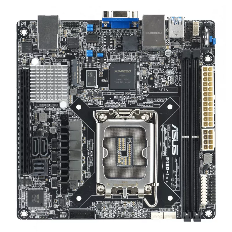 Motherboard ASUS P13R-I Mini ITX, Intel C262 Chipsatz, LGA 1700, DDR5, 2x DIMM, 64 GB, 6x SATA III, 3x RJ-45