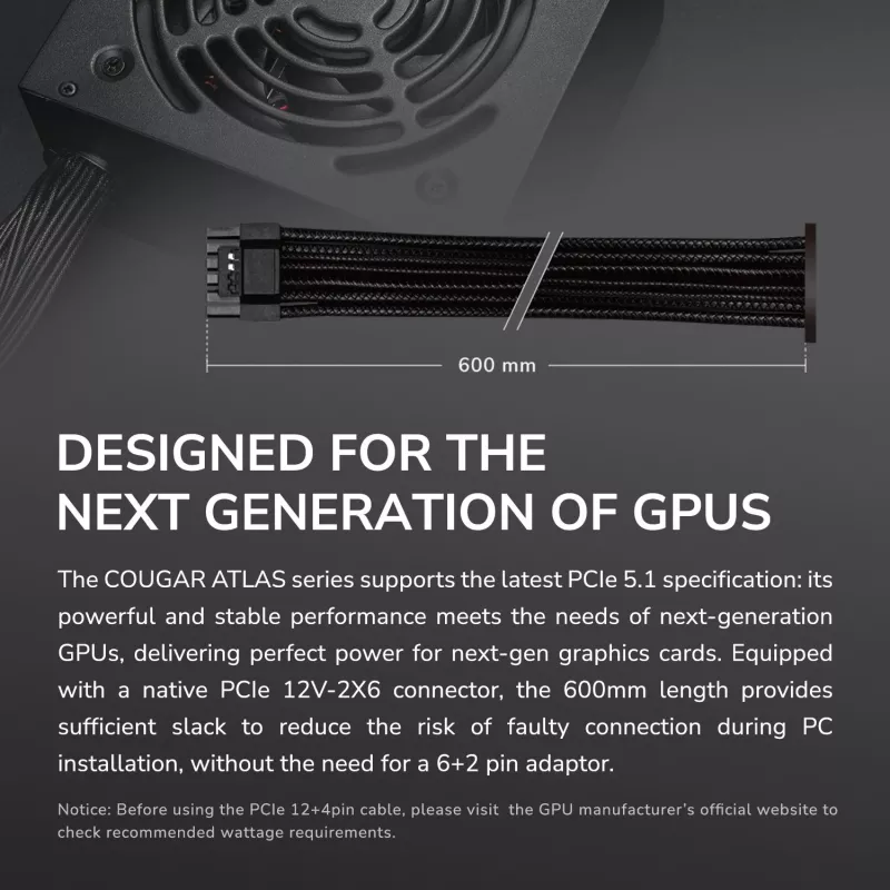 Netzteil Cougar ATLAS 750W ATX3.1 80 Plus Bronze, 750 W, 24-pol ATX, 120 mm Lüfter
