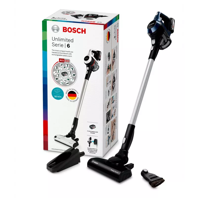 Bosch Serie 6 BBS611PCK Stabstaubsauger/Elektrobesen 2-in-1-Stabstaubsauger Batterie Trocken Hygiene-Filter Beutellos Blau 2,5 Ah
