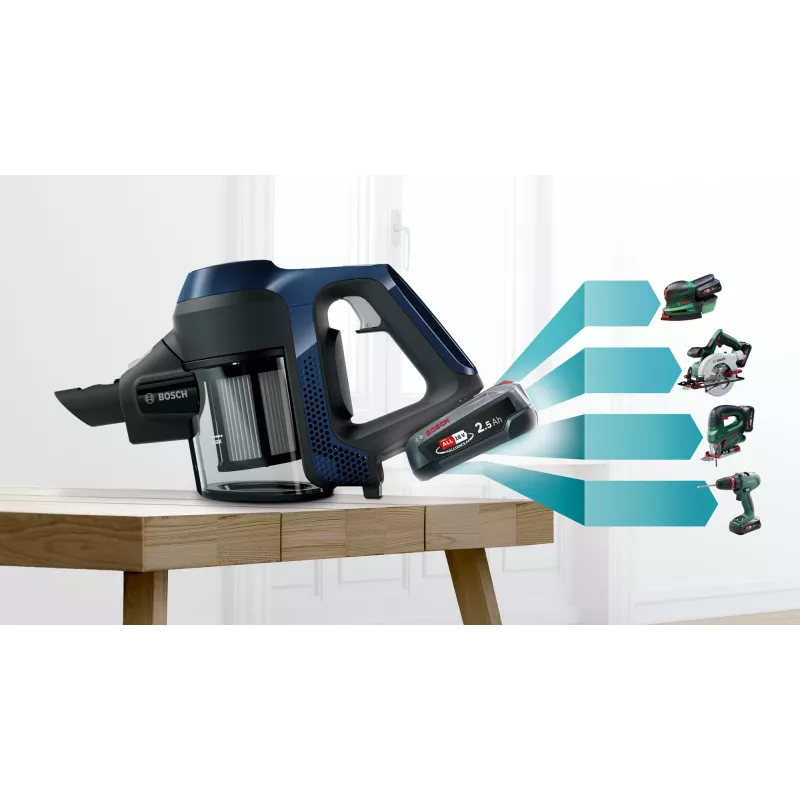 Bosch Serie 6 BBS611PCK Stabstaubsauger/Elektrobesen 2-in-1-Stabstaubsauger Batterie Trocken Hygiene-Filter Beutellos Blau 2,5 Ah