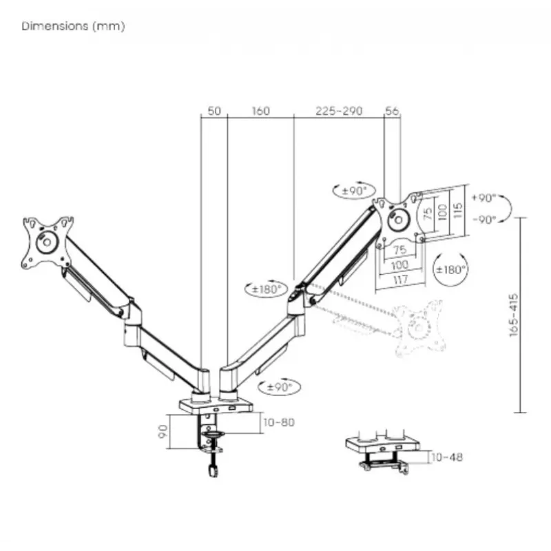 Gasfeder-Monitorhalterung eSTUFF GLB227012, höhenverstellbar, VESA-kompatibel
