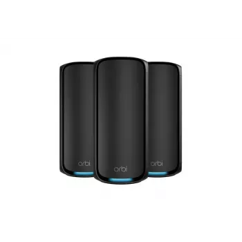 NETGEAR Orbi 970 Series Quad-Band WiFi 7, 3-Pack Quad-band (2.4 GHz / 5 GHz-1 / 5 GHz-2 / 6 GHz) Wi-Fi 6 (802.11ax) Schwarz Intern