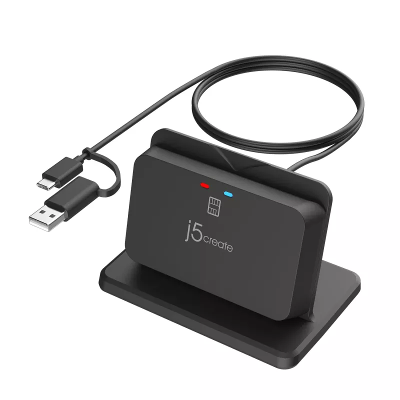 j5create JUR261 USB™ Smart Card / CAC Reader Stand, USB Type-A/USB Type-C, Schwarz, 95 g