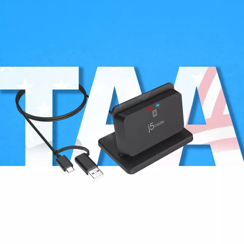 j5create JUR261 USB™ Smart Card / CAC Reader Stand, USB Type-A/USB Type-C, Schwarz, 95 g