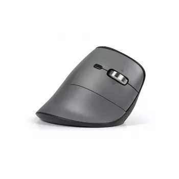 BakkerElkhuizen FastForward Pro Maus, Rechtshänder, Vertikales Design, Optisch, RF Wireless + Bluetooth + USB Typ-C, 5000 DPI, Schwarz, Grau