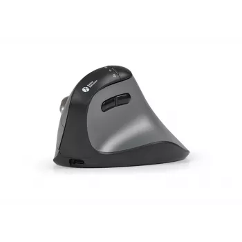 BakkerElkhuizen FastForward Pro Maus, Rechtshänder, Vertikales Design, Optisch, RF Wireless + Bluetooth + USB Typ-C, 5000 DPI, Schwarz, Grau