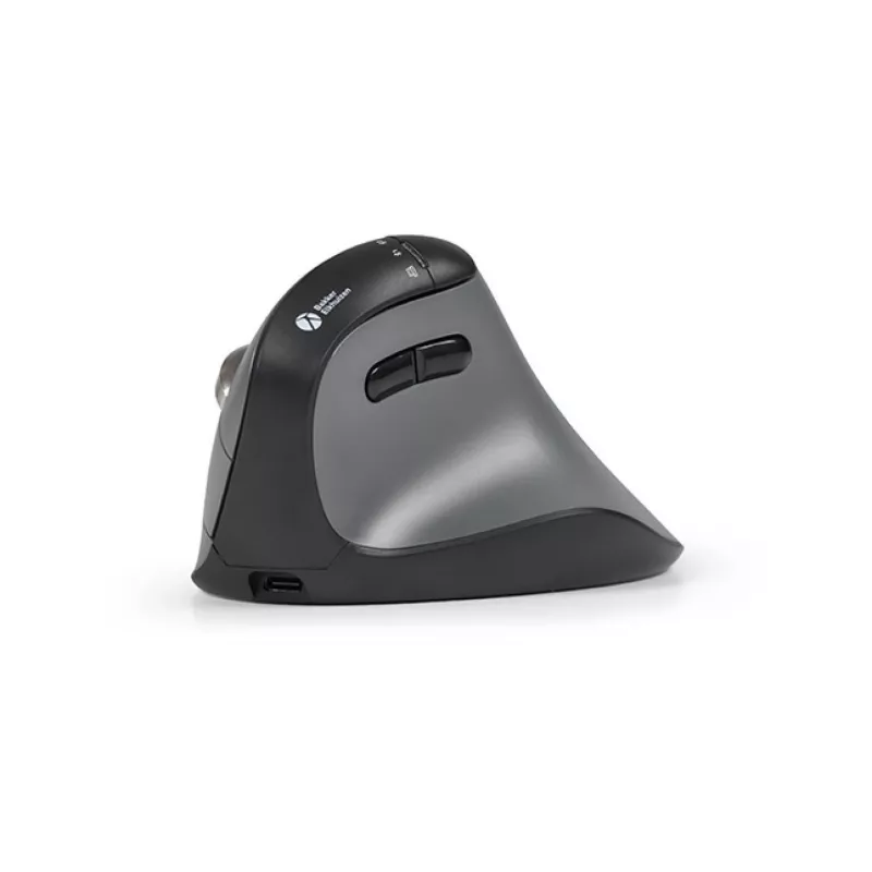 BakkerElkhuizen FastForward Pro Maus, Rechtshänder, Vertikales Design, Optisch, RF Wireless + Bluetooth + USB Typ-C, 5000 DPI, Schwarz, Grau