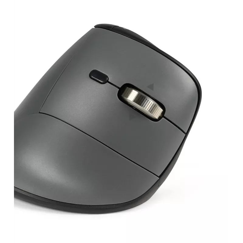 BakkerElkhuizen FastForward Pro Maus, Rechtshänder, Vertikales Design, Optisch, RF Wireless + Bluetooth + USB Typ-C, 5000 DPI, Schwarz, Grau