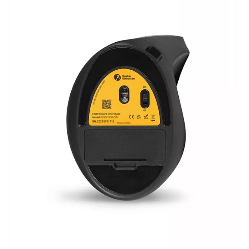 BakkerElkhuizen FastForward Pro Maus, Rechtshänder, Vertikales Design, Optisch, RF Wireless + Bluetooth + USB Typ-C, 5000 DPI, Schwarz, Grau