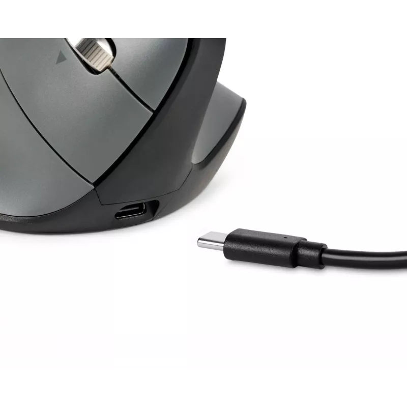 BakkerElkhuizen FastForward Pro Maus, Rechtshänder, Vertikales Design, Optisch, RF Wireless + Bluetooth + USB Typ-C, 5000 DPI, Schwarz, Grau