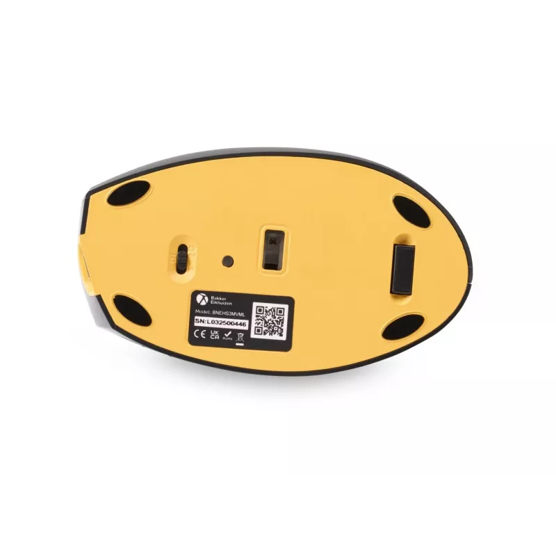 BakkerElkhuizen Handshake Maus Left, Linkshänder, Vertikales Design, Optisch, RF Wireless + Bluetooth + USB Type-C, 6400 DPI, Schwarz, Grau