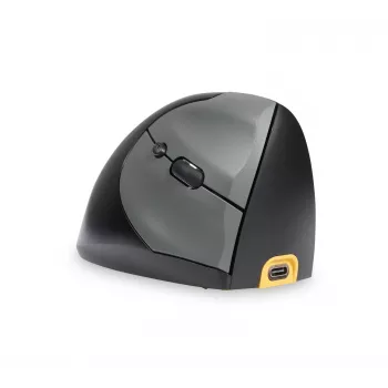 BakkerElkhuizen Handshake Maus Rechts, Rechtshändig, Vertikales Design, Optisch, RF Wireless + Bluetooth + USB Typ-C, 6400 DPI, Schwarz, Grau