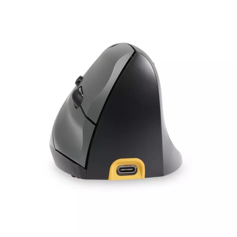 BakkerElkhuizen Handshake Maus Rechts, Rechtshändig, Vertikales Design, Optisch, RF Wireless + Bluetooth + USB Typ-C, 6400 DPI, Schwarz, Grau