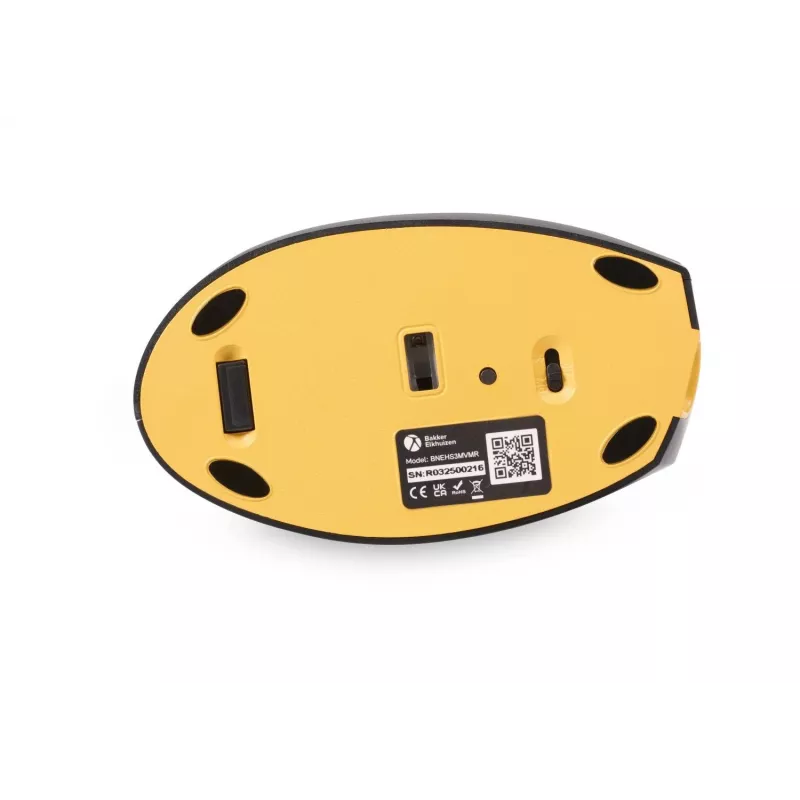 BakkerElkhuizen Handshake Maus Rechts, Rechtshändig, Vertikales Design, Optisch, RF Wireless + Bluetooth + USB Typ-C, 6400 DPI, Schwarz, Grau
