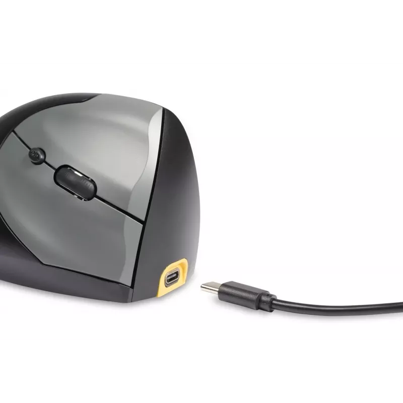 BakkerElkhuizen Handshake Maus Rechts, Rechtshändig, Vertikales Design, Optisch, RF Wireless + Bluetooth + USB Typ-C, 6400 DPI, Schwarz, Grau