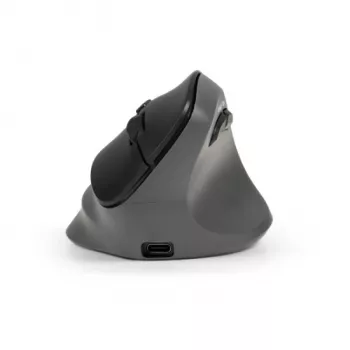 BakkerElkhuizen PRF Pro Maus Rechts, Rechtshänder, Vertikales Design, Optisch, RF Wireless + Bluetooth + USB Typ-C, 2400 DPI, Schwarz, Grau