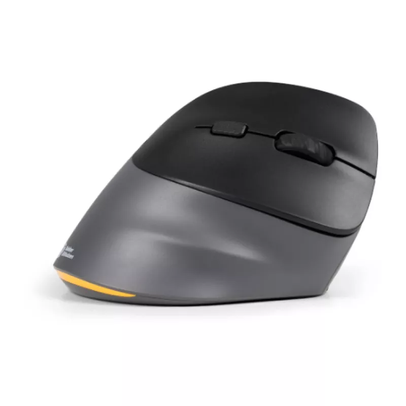 BakkerElkhuizen PRF Pro Maus Rechts, Rechtshänder, Vertikales Design, Optisch, RF Wireless + Bluetooth + USB Typ-C, 2400 DPI, Schwarz, Grau