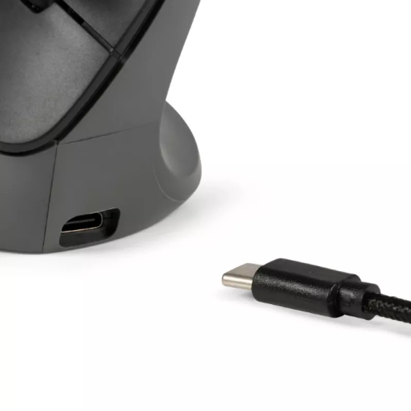 BakkerElkhuizen PRF Pro Maus Rechts, Rechtshänder, Vertikales Design, Optisch, RF Wireless + Bluetooth + USB Typ-C, 2400 DPI, Schwarz, Grau
