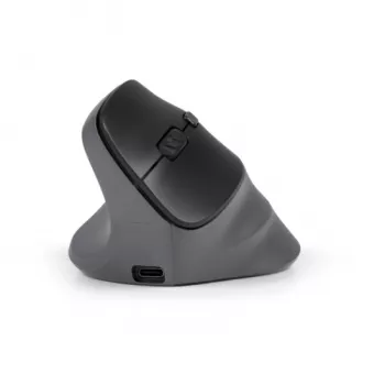 BakkerElkhuizen PRF Pro Maus Links, linkshändig, vertikales Design, Optisch, RF Wireless + Bluetooth + USB Type-C, 2400 DPI, Schwarz, Grau