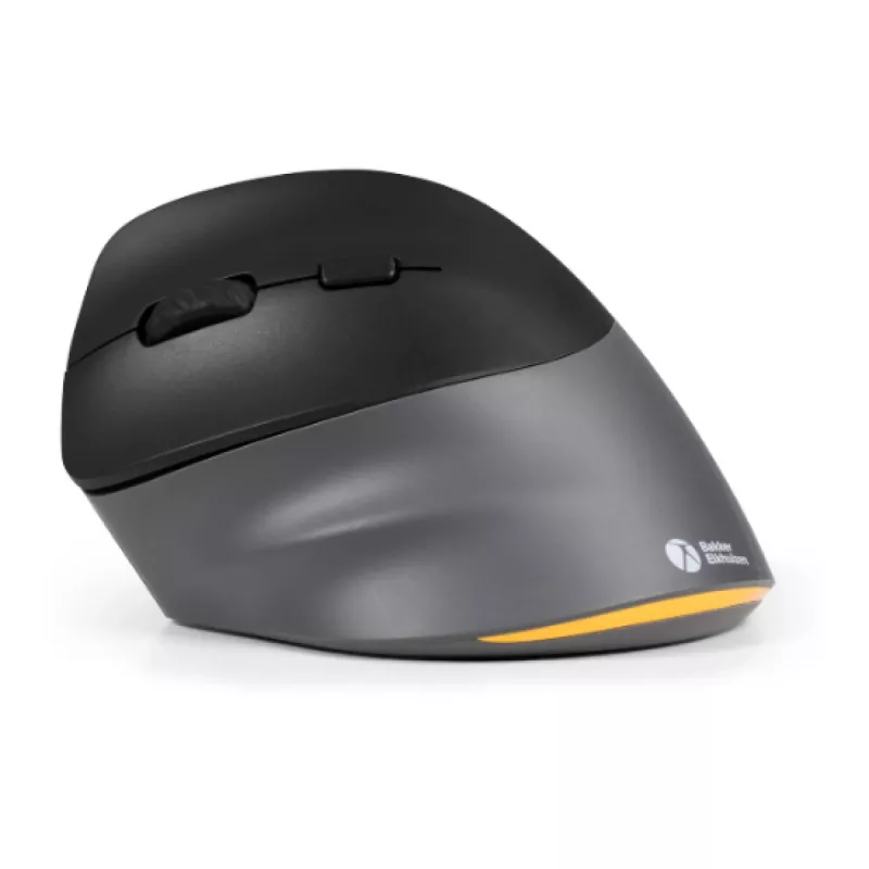 BakkerElkhuizen PRF Pro Maus Links, linkshändig, vertikales Design, Optisch, RF Wireless + Bluetooth + USB Type-C, 2400 DPI, Schwarz, Grau