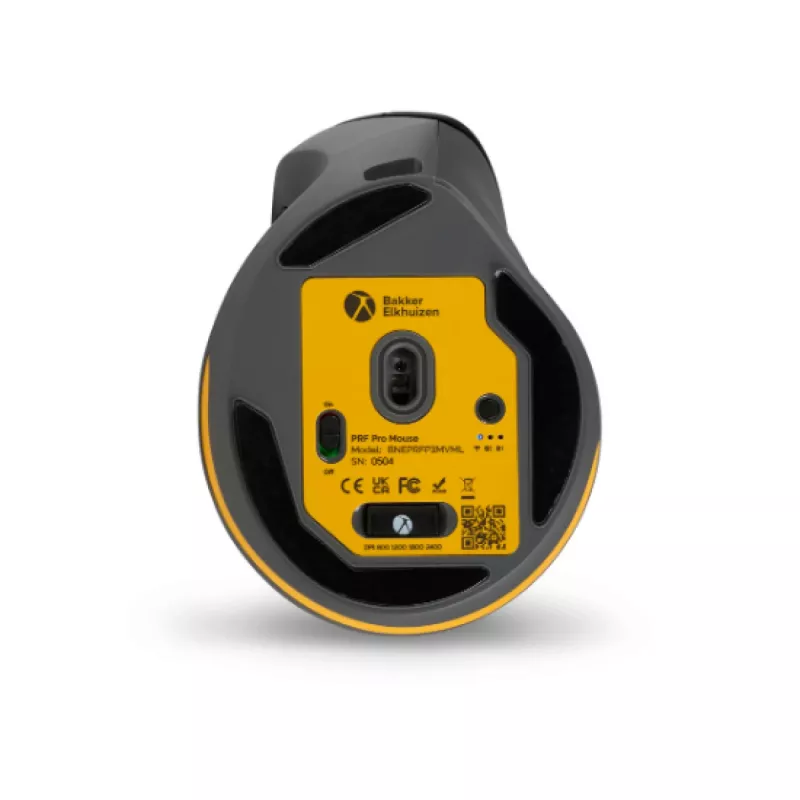 BakkerElkhuizen PRF Pro Maus Links, linkshändig, vertikales Design, Optisch, RF Wireless + Bluetooth + USB Type-C, 2400 DPI, Schwarz, Grau