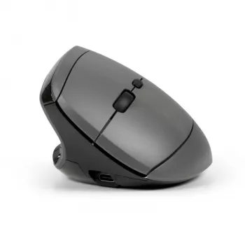 BakkerElkhuizen MidWay Maus Links, Linkshänder, Vertikales Design, Optisch, RF Wireless + Bluetooth + USB Typ-C, 2400 DPI, Grau, Schwarz