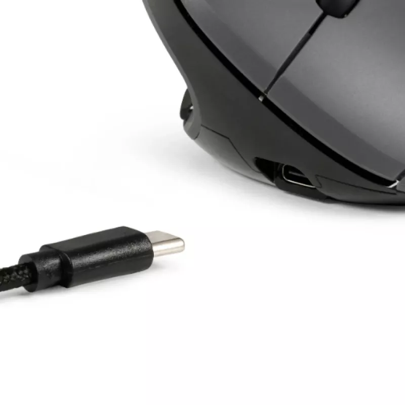 BakkerElkhuizen MidWay Maus Links, Linkshänder, Vertikales Design, Optisch, RF Wireless + Bluetooth + USB Typ-C, 2400 DPI, Grau, Schwarz