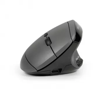BakkerElkhuizen MidWay Maus rechts, Rechtshändig, Vertikales Design, Optisch, RF Wireless + Bluetooth + USB Typ-C, 2400 DPI, Grau, Schwarz