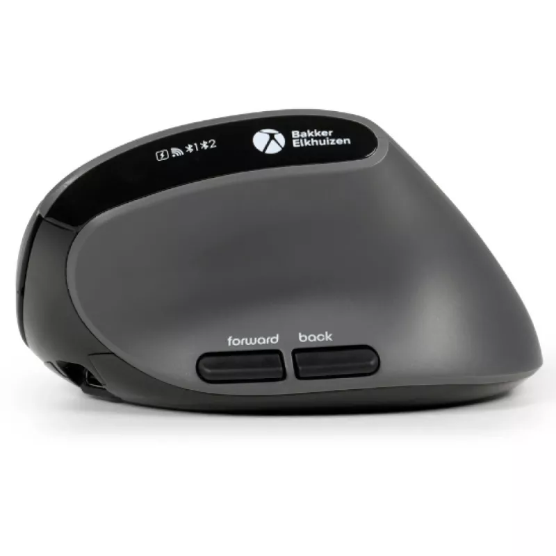 BakkerElkhuizen MidWay Maus rechts, Rechtshändig, Vertikales Design, Optisch, RF Wireless + Bluetooth + USB Typ-C, 2400 DPI, Grau, Schwarz