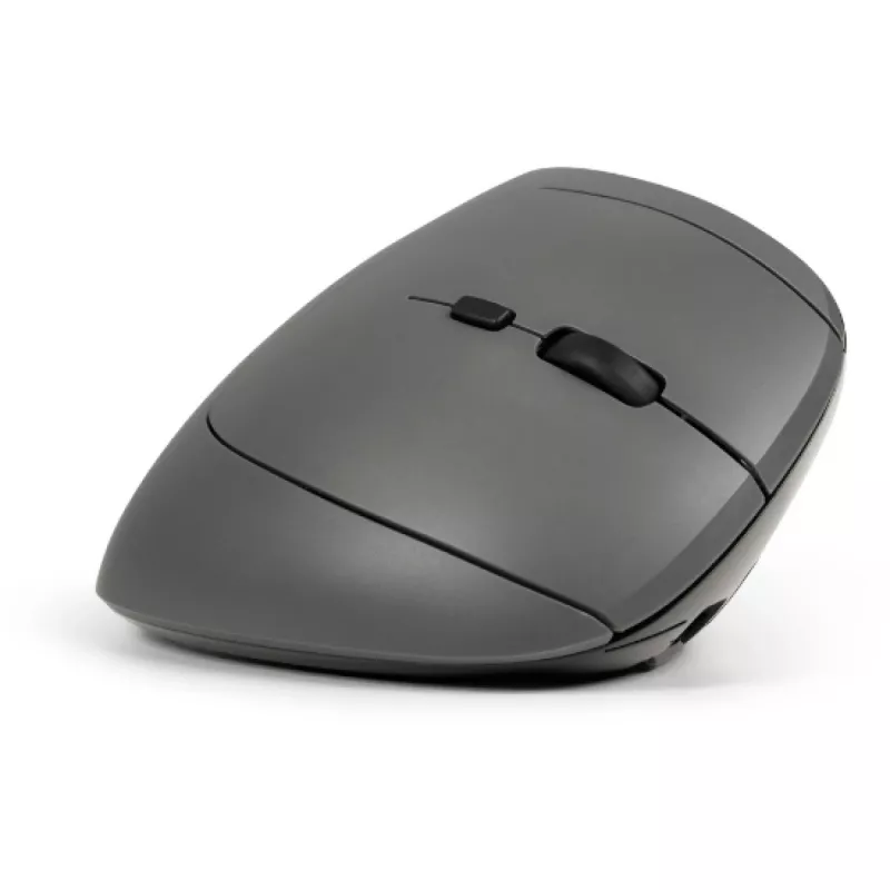 BakkerElkhuizen MidWay Maus rechts, Rechtshändig, Vertikales Design, Optisch, RF Wireless + Bluetooth + USB Typ-C, 2400 DPI, Grau, Schwarz