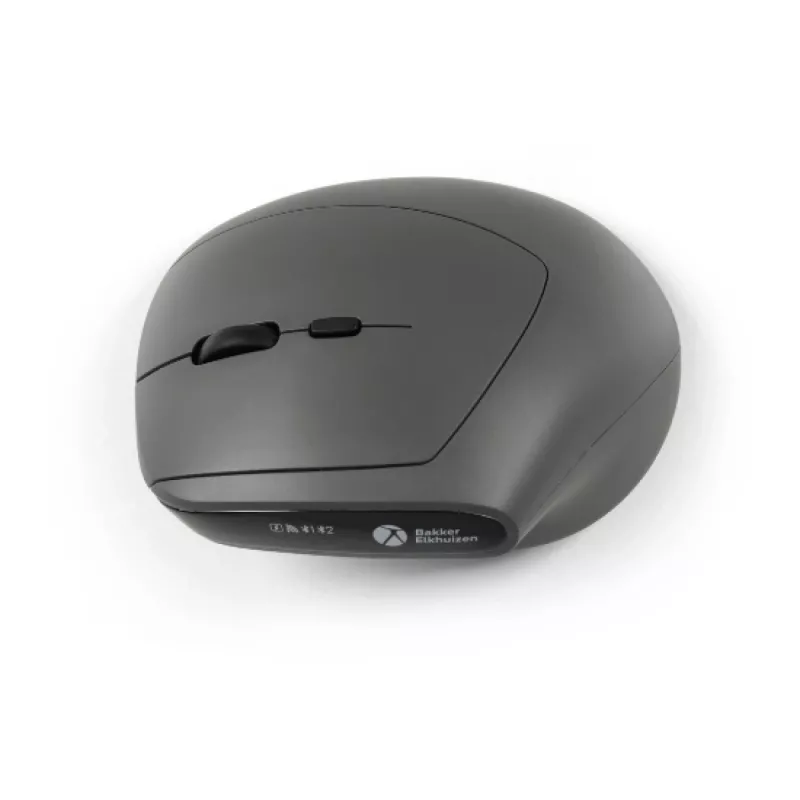 BakkerElkhuizen MidWay Maus rechts, Rechtshändig, Vertikales Design, Optisch, RF Wireless + Bluetooth + USB Typ-C, 2400 DPI, Grau, Schwarz