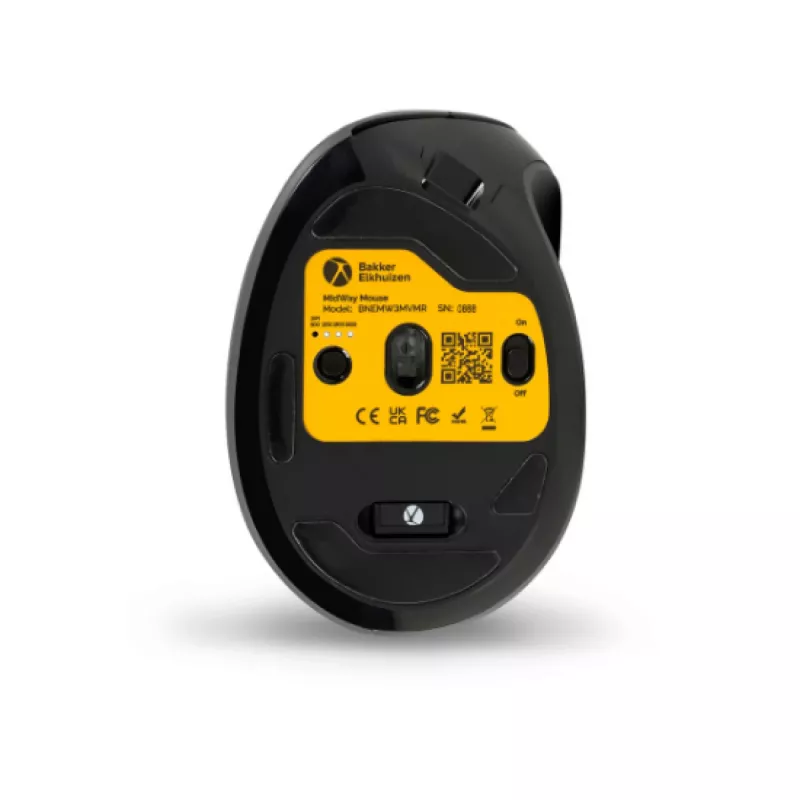 BakkerElkhuizen MidWay Maus rechts, Rechtshändig, Vertikales Design, Optisch, RF Wireless + Bluetooth + USB Typ-C, 2400 DPI, Grau, Schwarz