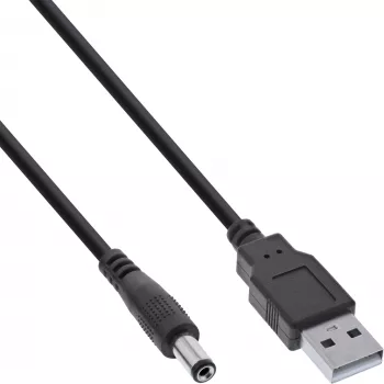 InLine USB-DC-Stromadapterkabel, USB-A-Stecker auf DC-Hohlstecker 5,5x2,10mm, schwarz, 1m