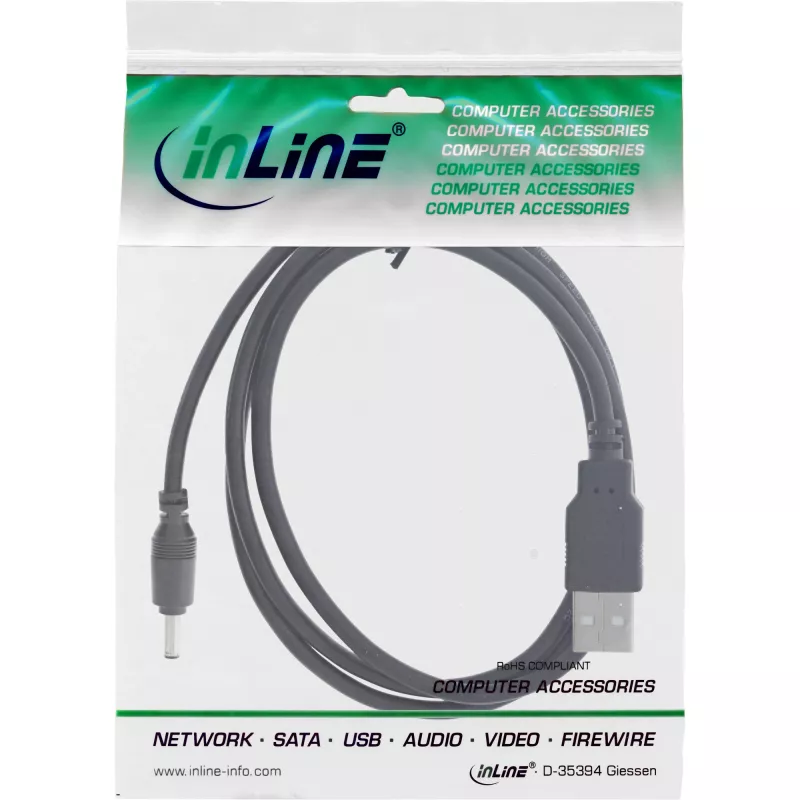 InLine USB-DC-Stromadapterkabel, USB-A-Stecker auf DC-Hohlstecker 5,5x2,10mm, schwarz, 1m
