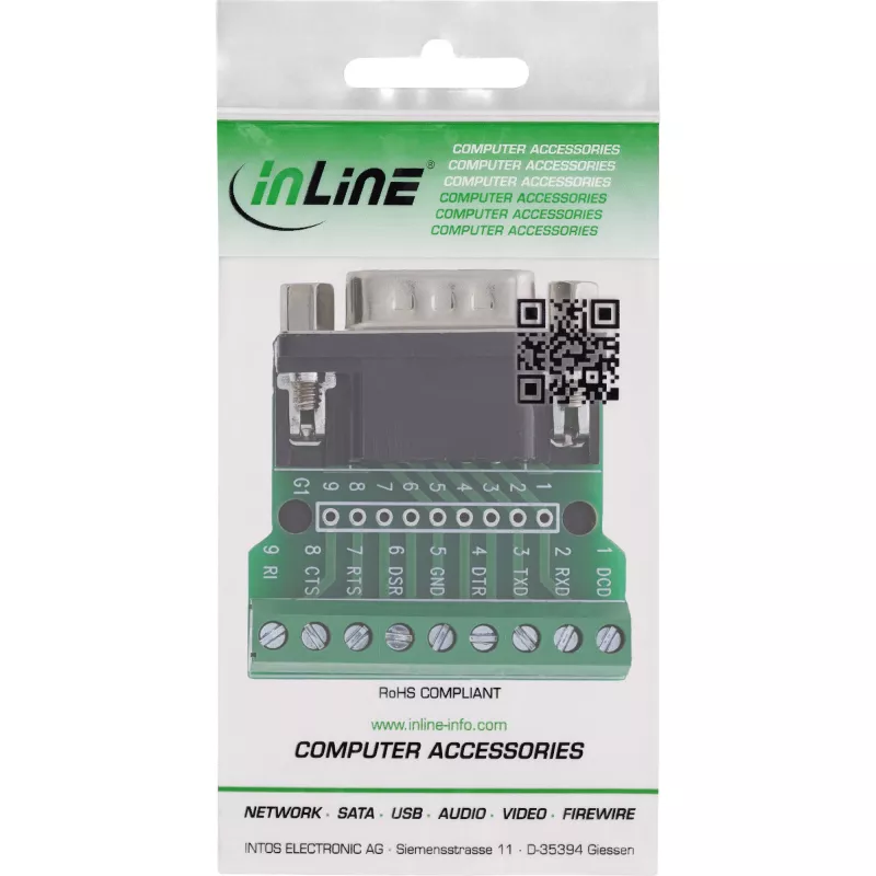 InLine 92501D Drahtverbinder Klemmleiste / D-Sub 9 Schwarz, Grün