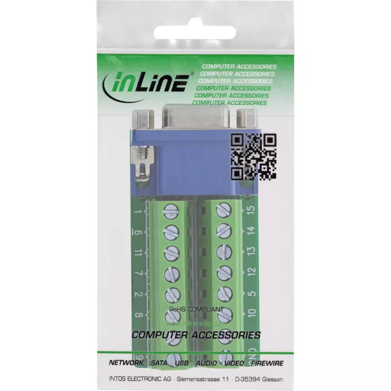 InLine 92503A Drahtverbinder Klemmleiste, VGA (HD15) Blau, Grün