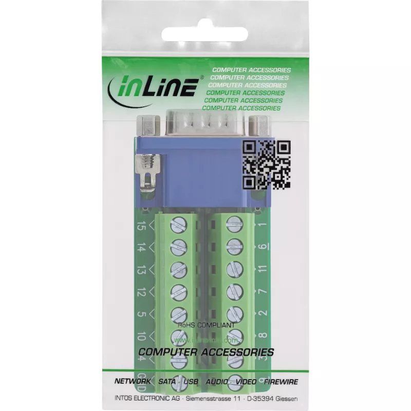 InLine 92503B Kabelverbinder Klemmleiste, VGA (HD15) Blau, Grün