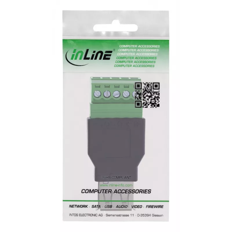 InLine 92504B Drahtverbinder USB-A / Klemmleiste, 5-polig Schwarz, Grün