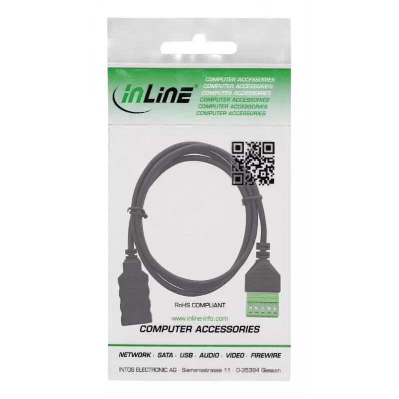 InLine 92504H Drahtverbinder USB-A / Klemmblock, 5-polig Schwarz, Grün